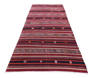 1960 Scandinavian Style Burgundy Stripe Desing Kilim Rug