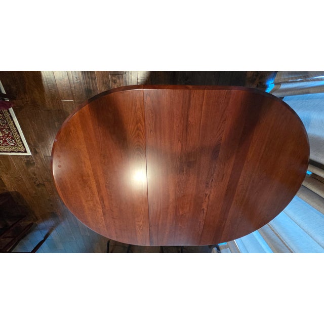 1980s 1980s Ethan Allen Solid Cherry Wood Pedestal Extension Dining Table With Glass Top For Sale - Image 5 of 15