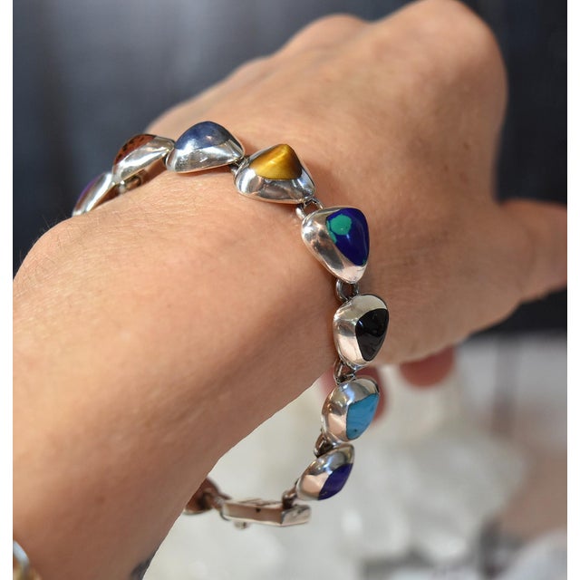 Vintage Mexican 950 Sterling Silver Multi Gemstone Tennis Bracelet For Sale - Image 15 of 17