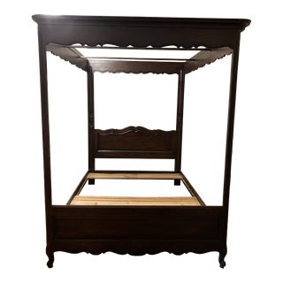 1970s Henredon Vintage Oak Louis XV Canopy Bed For Sale