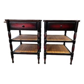 Late 20th Century British Colonial Style Palecek Side Table Nightstands, a Pair For Sale