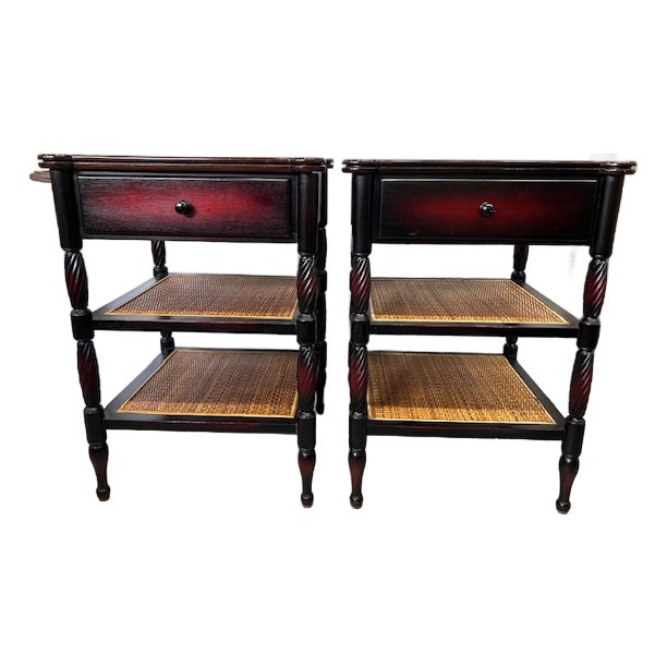 Late 20th Century British Colonial Style Palecek Side Table Nightstands, a Pair For Sale