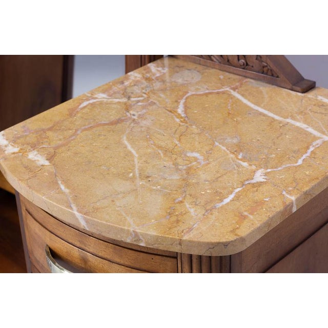 Glass French Art Deco Dressing Table in Walnut, Marble and Mirror, 1920s For Sale - Image 7 of 15