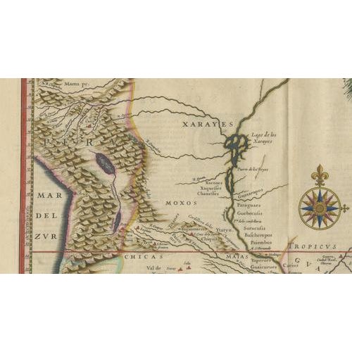Gold Blaeu Paraguay Map, Rio De La Plata, Antique Engraving, South America 1642 For Sale - Image 8 of 11