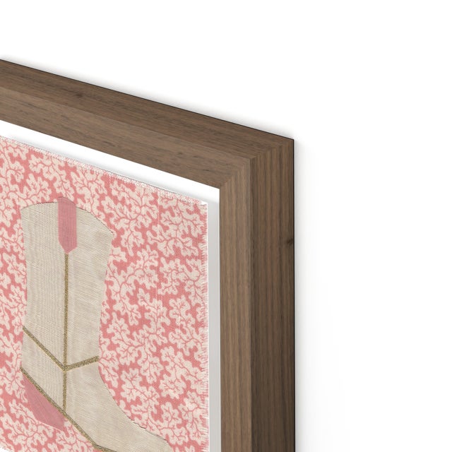 DESCRIPTION: Lula the Cowboy Boot by Willa Heart in Walnut Frame, Mini Art Print This is a print of a handmade fabric...