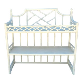 Vintage Huge White Chinese Chippendale Pagoda Rattan 2 Shelf Wall Etagere Display Shelf For Sale