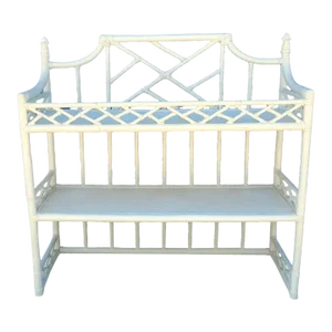 Vintage Huge White Chinese Chippendale Pagoda Rattan 2 Shelf Wall Etagere Display Shelf