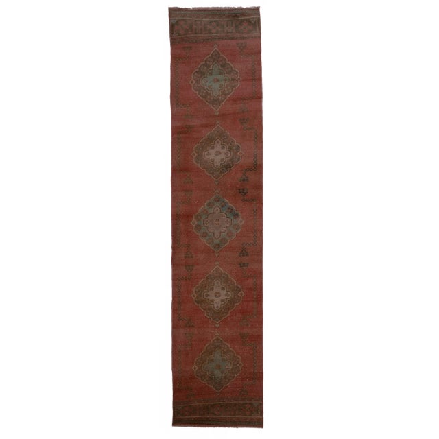 Distressed Turkish Oushak Runner 2'6" X 11'4" For Sale - Image 10 of 10