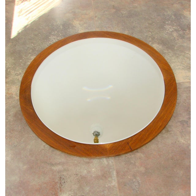 Modern Vintage Round Teak Mirror, 1970s For Sale - Image 3 of 9