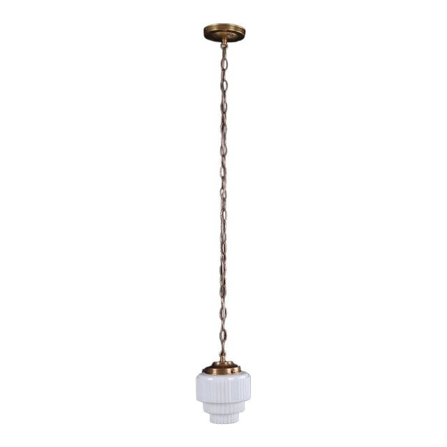 Vintage Art Deco Scalloped Enclosed Pendant Light For Sale