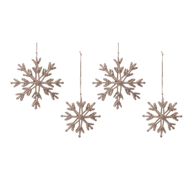 Iron and Jute Snowflake Ornament Set of 4  4" & 5"H For Sale In Chicago - Image 6 of 6