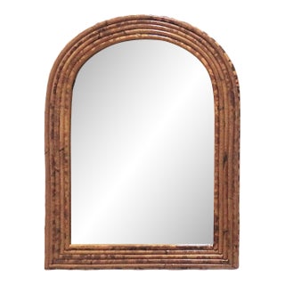 Pencil Reed Bamboo Rattan Wall Mirror Mid Century Modern Tortoise Shell For Sale