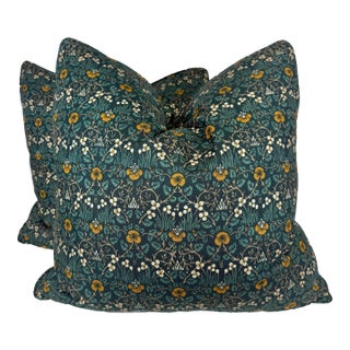 Morris & Co. "Eyebright" in Teal 22" Pillows-A Pair For Sale