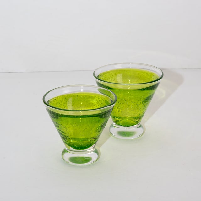 Pair of Lime-Green Hand-Blown Mexican Cocktail Glasses For Sale - Image 4 of 6