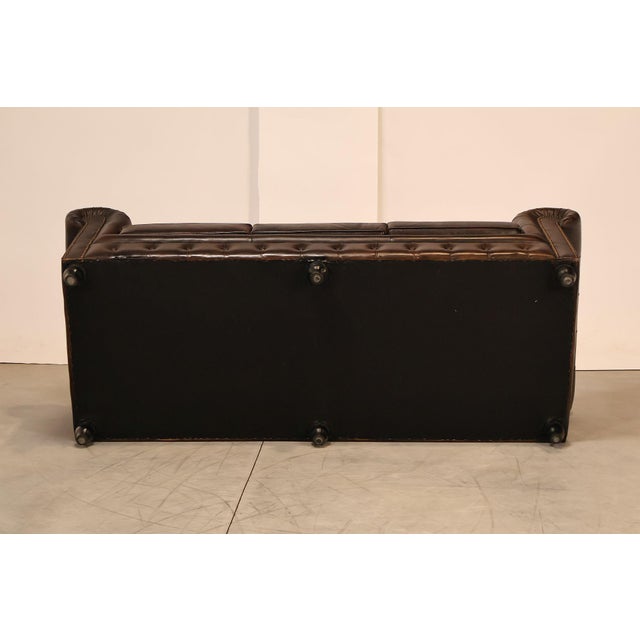 Chesterfield Style 7 Foot Espresso Brown Tufted Leather Sofa For Sale - Image 16 of 16