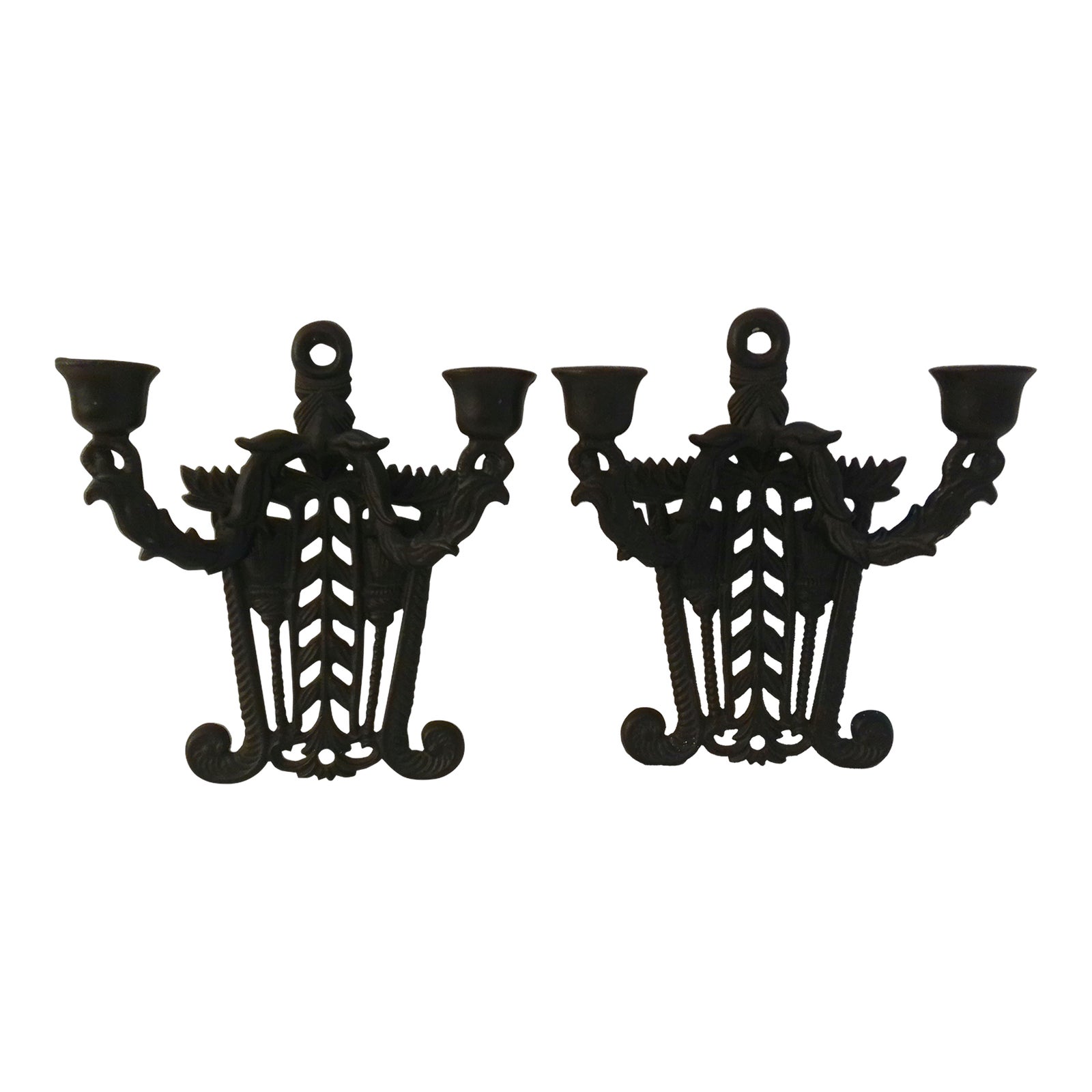 MidCentury Americana Wilton Cast Iron Hanging Candle Sconces, a Pair Chairish