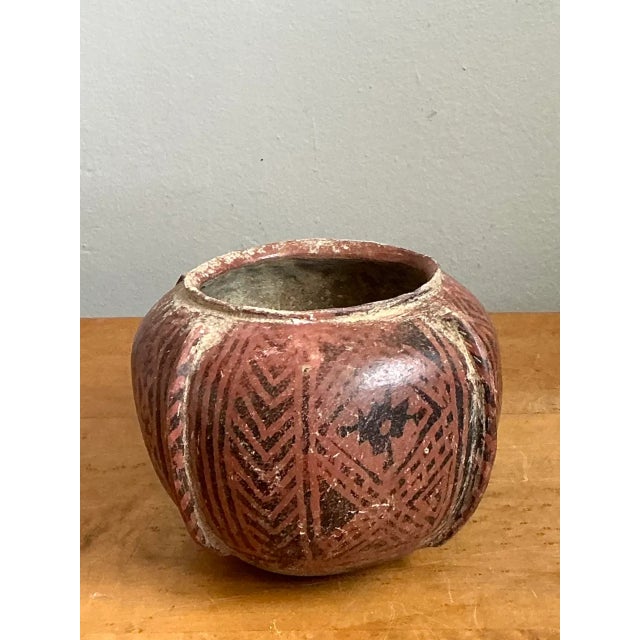 Tan Vintage Red Geometric Patterned Ceramic Vase For Sale - Image 8 of 12