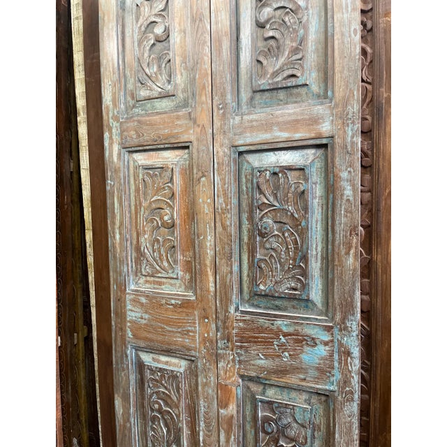 Mid-Century Modern Vintage Carved Double Doors | Reclaimed Wood Hinged or Sliding Barn Doors 80 For Sale - Image 3 of 8
