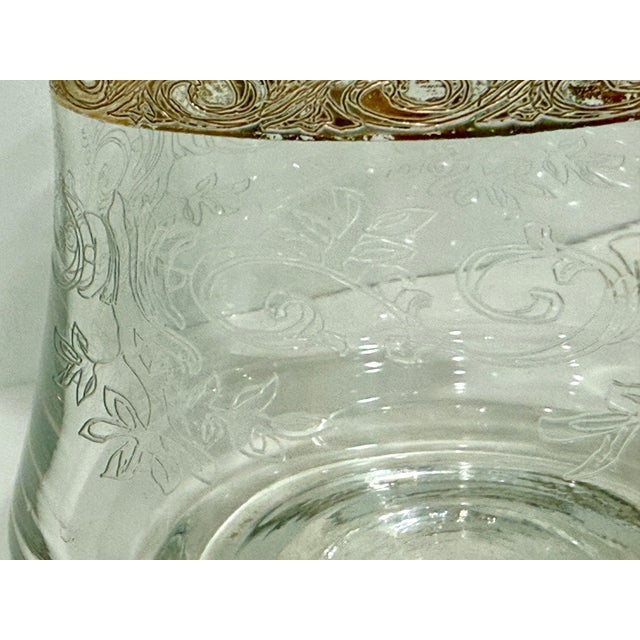 Italy Decanter Glass 1960s W/ Stopper & Sticker Gold Trim Etched Floral Pattern For Sale - Image 9 of 10