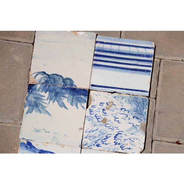 Blue 18th Century Portuguese Blue & White Scenic Baroque Tiles, Antique Set of 8 For Sale - Image 8 of 9