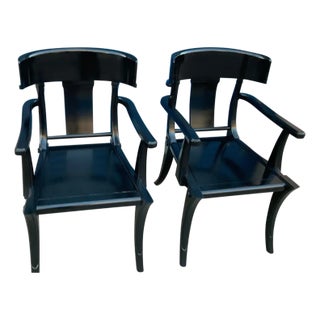 Klismos Style Captains Dining Chairs in Black Finish- Pair For Sale