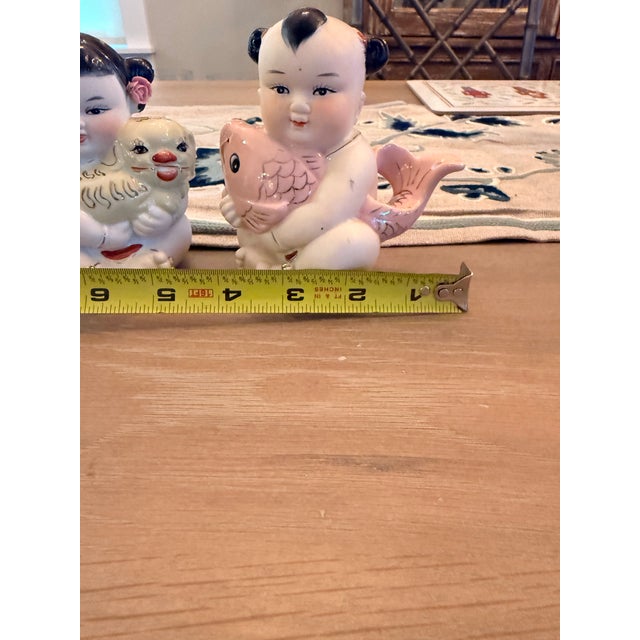 Late 20th Century Vintage Chinese Porcelain Figurines of Baby Boy and Baby Girl For Sale - Image 5 of 11