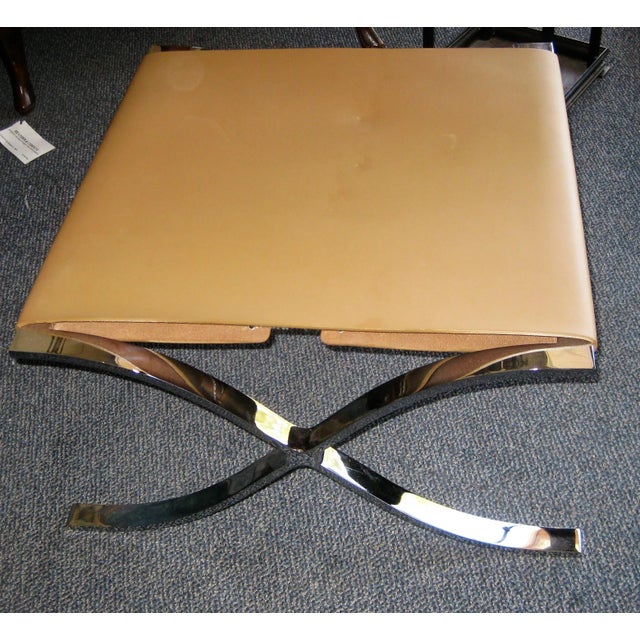 Modern Chrome & Leather Ottoman For Sale - Image 3 of 7