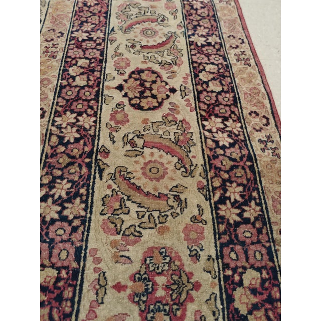 Brown Antique Lavar Kerman Carpet, Fine Persian Oriental Rug Jewel Blue, Gold and Navy For Sale - Image 8 of 18