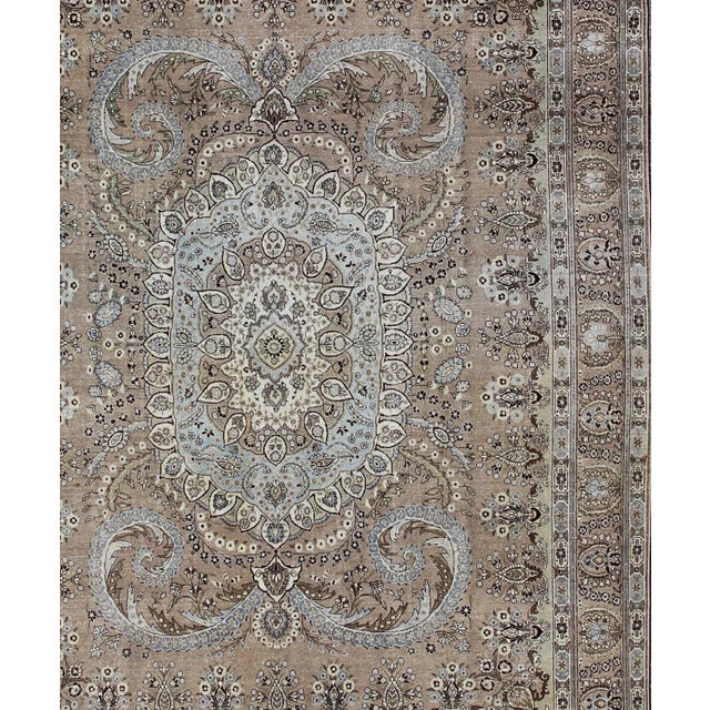 Vintage Persian Bakhtiari rug with stretched medallion in taupe, gray, brown. Keivan Woven Arts / rug / RM-K4570, country...