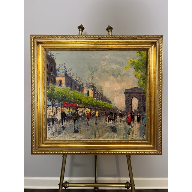 The School of Paris Mid 20th Century Post Impressionist Oil on Canvas Painting of Paris Streets With Arc De Triomphe in the Style of Antoine Blanchard, Unsigned, Framed For Sale - Image 3 of 12