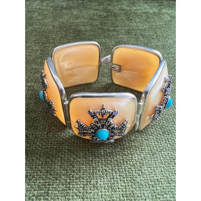 Miriam Salat Morrish Link Resin & Sterling Silver Bracelet Set With White Topaz For Sale - Image 18 of 18