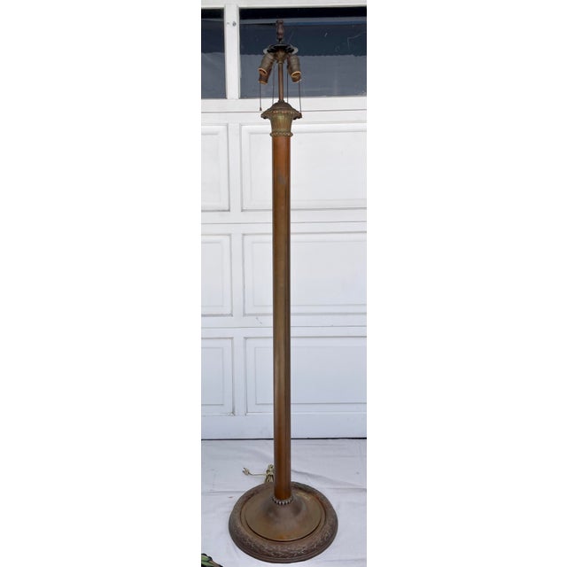 Early 20th Century Copper Floor Lamp With Tiffany-Style Dragonfly Stained Glass Shade For Sale - Image 11 of 12
