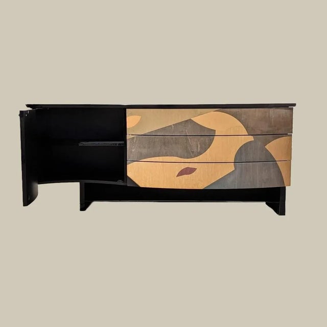 Wood Postmodern Inlaid Wood & Lacquer Sideboard by Carlo Malnati, 1980s For Sale - Image 7 of 10