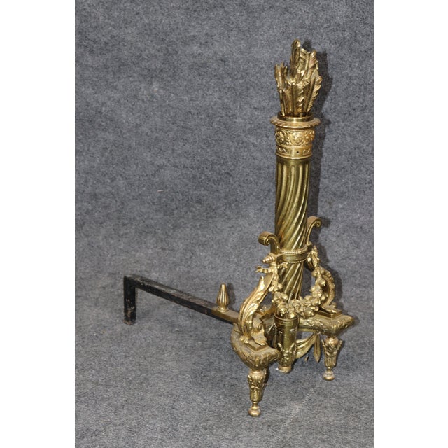 Brass Pair Louis XVI Style Brass Fireplace Andirons Chenets For Sale - Image 8 of 9