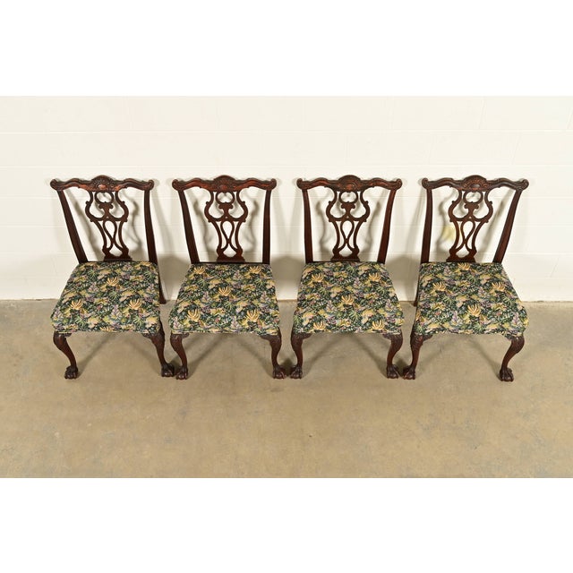 1920s Romweber Antique Chippendale Carved Mahogany Dining Chairs, Set of Four For Sale - Image 5 of 13