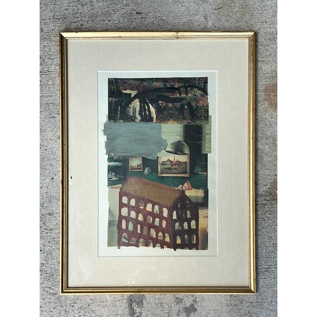 Wood Vintage Framed Mixed Media Artwork on Paper For Sale - Image 7 of 12