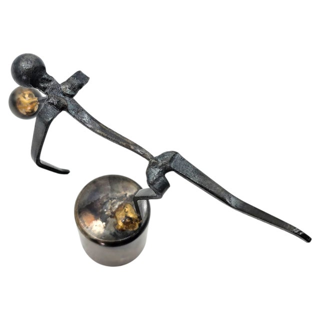 1970s Brutalist Nail Art Bowler Balancing Sculpture – Mid-Century Studio Metal For Sale - Image 10 of 11