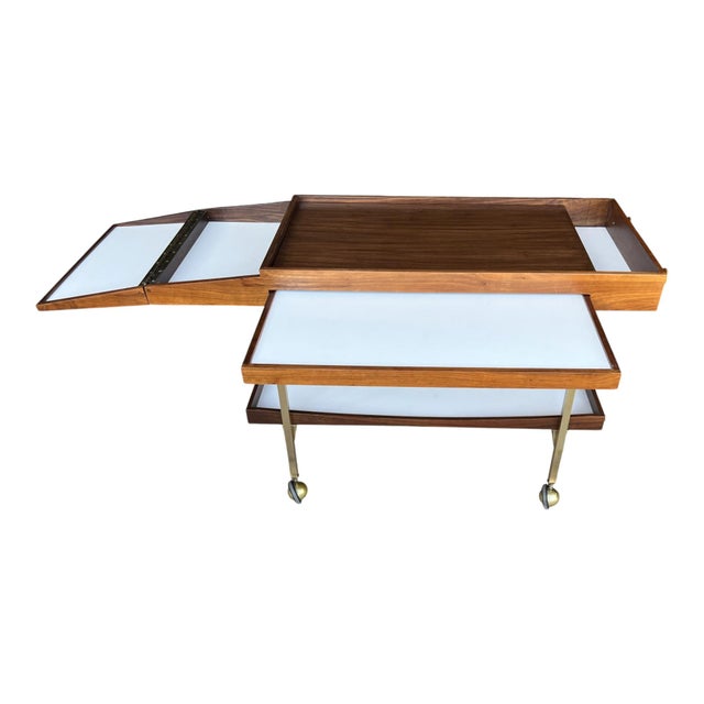1960s Mid-Century Modern Brass and Walnut Paul McCobb Style Bar Cart For Sale - Image 9 of 15