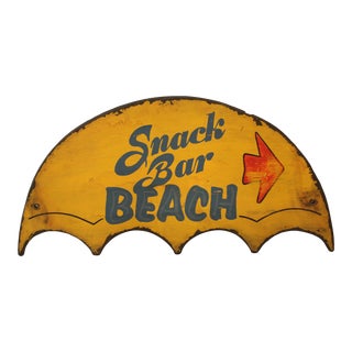 34" Vintage Coastal Wooden Snack Bar Beach Sign For Sale