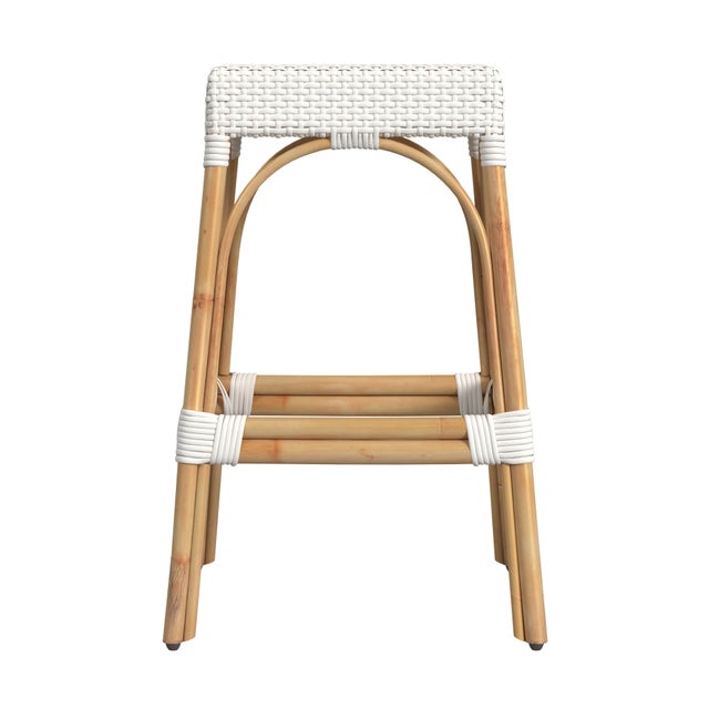 Spritely Home Accent Furniture Robias 30 in. Seat Height Rectangular Rattan Backless Bar Stool, Glossy White/ Natural Rattan Frame For Sale - Image 4 of 7