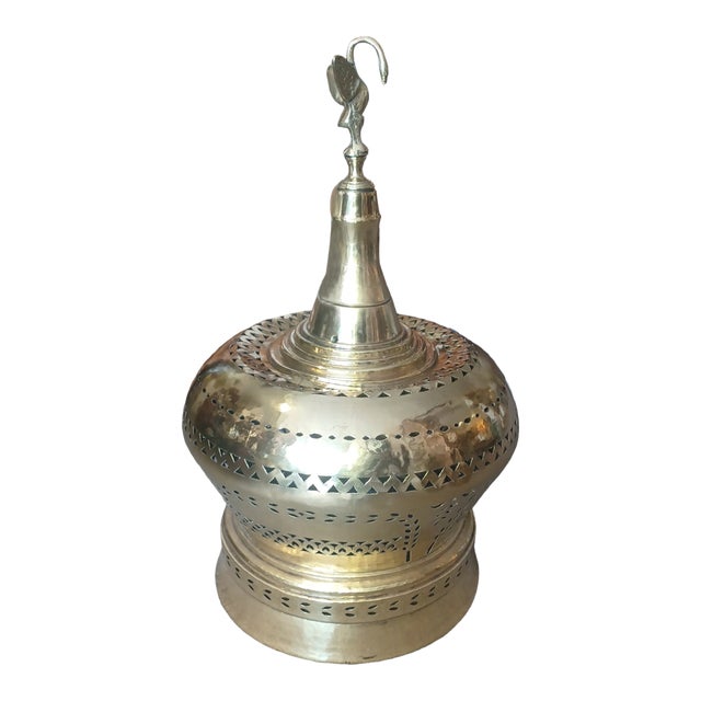 Vintage Large Brass Turkish Hand Hammered Brazier Pendant Light For Sale