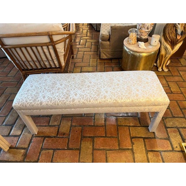 Mid-Century Modern Mid-Century Modern Parsons Bench in Abstract Champagne Upholstery For Sale - Image 3 of 15