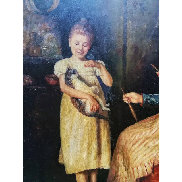 Balle, Bourgeois Scene with a Cat, Oil Painting For Sale - Image 3 of 10