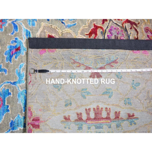 2010s Oversized Sari Silk and Textured Wool Colorful Maharaja Hand Knotted Oriental Rug For Sale - Image 5 of 13