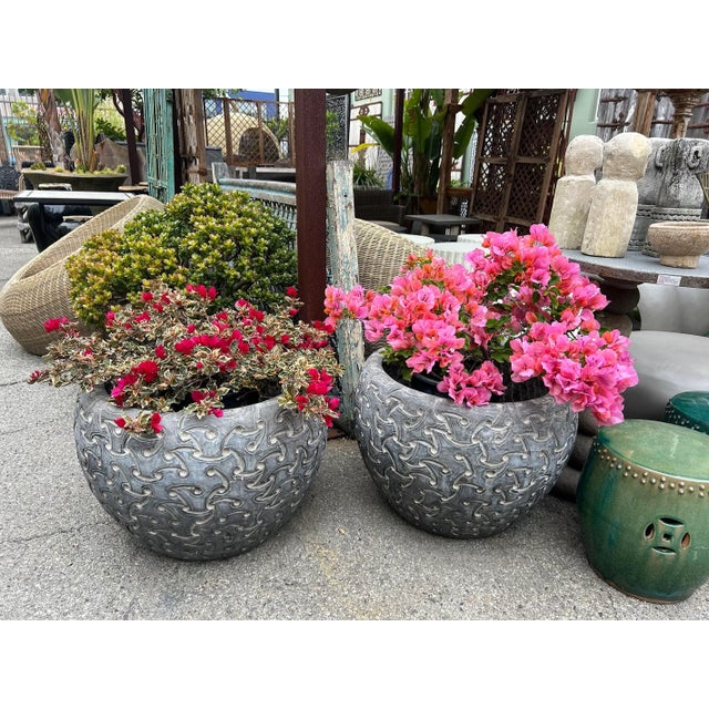 Modern Vintage Black Carved Marble Bowl / Planter For Sale - Image 3 of 4