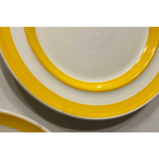 Metlox Pottery Yellow Banded Stripe Stoneware Plates- Set of 5 For Sale - Image 9 of 9
