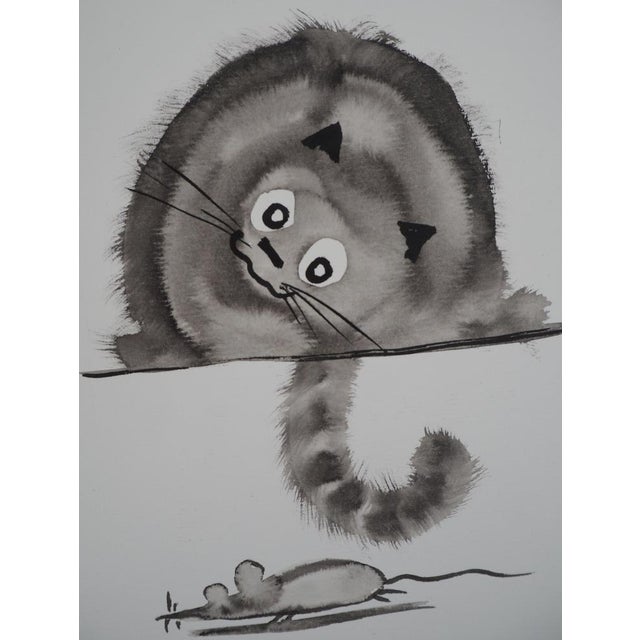 Contemporary Laszlo Tibay, Le chat et la souris, Ink & Wash Drawing For Sale - Image 3 of 6