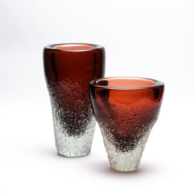 Glass Hand-Blown Murano Frozen Vase in Light Amaretto Medium For Sale - Image 7 of 7