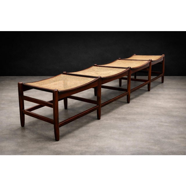 Brazilian Rosewood and Cane Four Seat Bench With Ivory Boucle Cushions, Brazil, 1960s For Sale In New York - Image 6 of 13