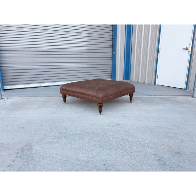 Mid-Century Modern 1960s Mid Century Leather and Mahogany Ottoman For Sale - Image 3 of 7